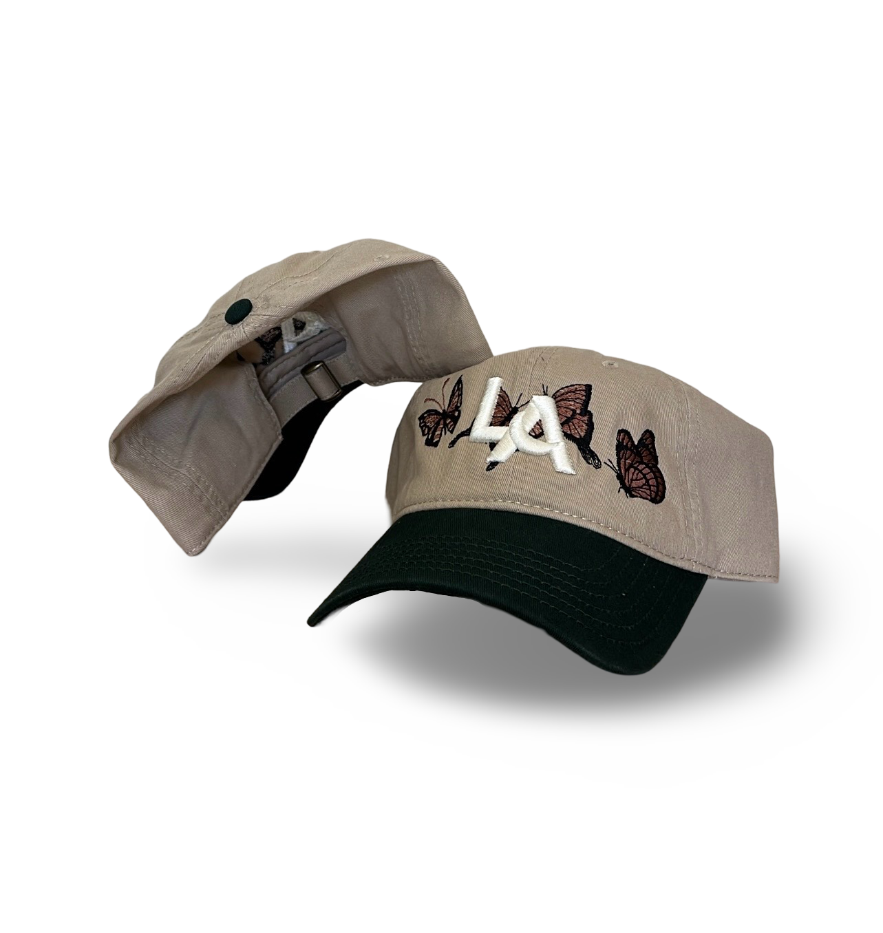 Beige/ Green Dad Cap Moon LA